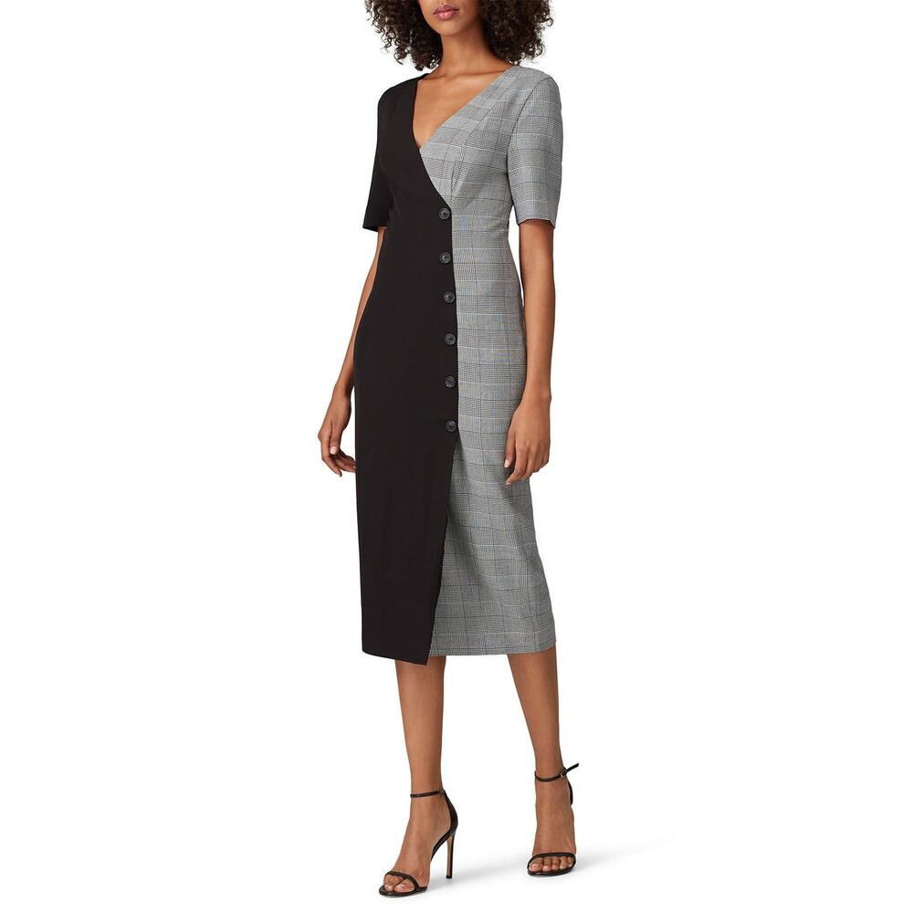 Fame & Partners Everly V-Neck Midi Dress Short Sleeve Gray/Black Size 10